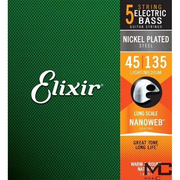 Elixir NanoWeb 14207 Light Medium - struny do gitary basowej pięciostrunowej