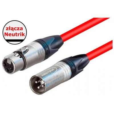 MS2N 1 - przewód mikrofonowy 1m czerwony, studyjny, symetryczny XLR-XLR 1m, złącza Neutrik, przewód 2x0,5mm2