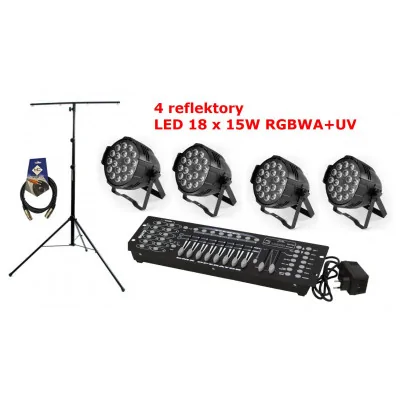 zestaw 4 reflektorów LED 18x15W ze sterownikiem - reflektory LED RGBWA + UV